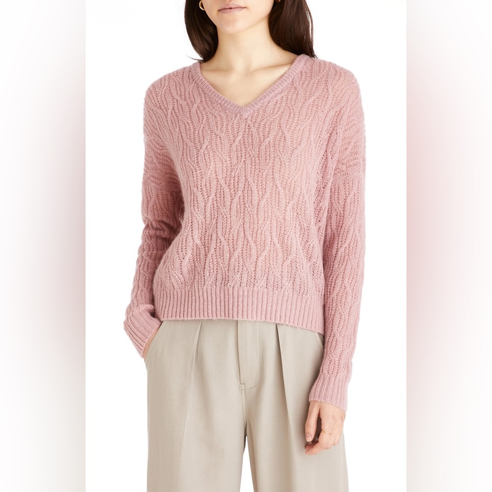Madewell Alna V-neck Pointelle aloaca blend Sweater; heather dusty berry, M
